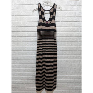 2B Bebe Women's Tan Black Striped Sleeveless Stretchy Maxi Dress Size XL